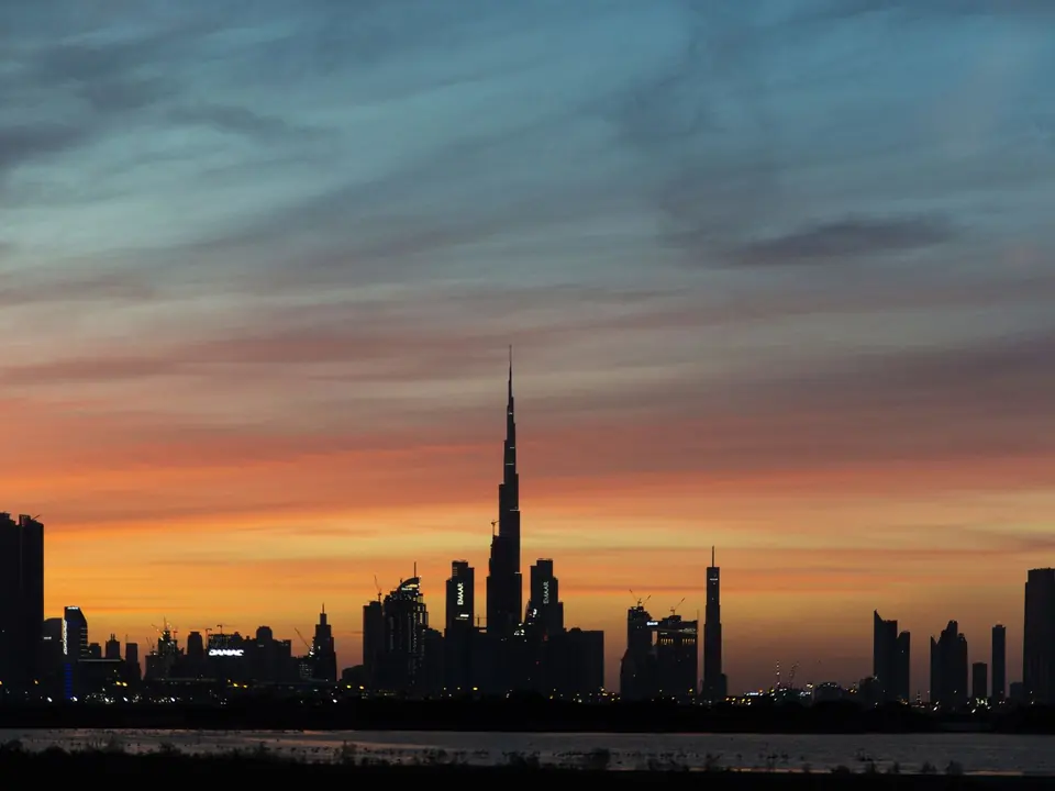 Downtown Dubai skyline and surrounding Dubai landscape